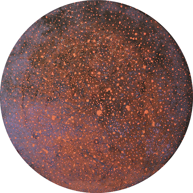 Raymond Yap, Unexplored Galaxies Oil-based mixed media on MDF board, Ø 120 cm
