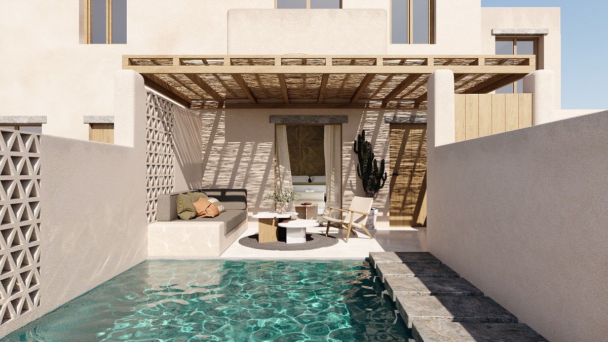 Private pool at suite in luxury hotel in Mykonos